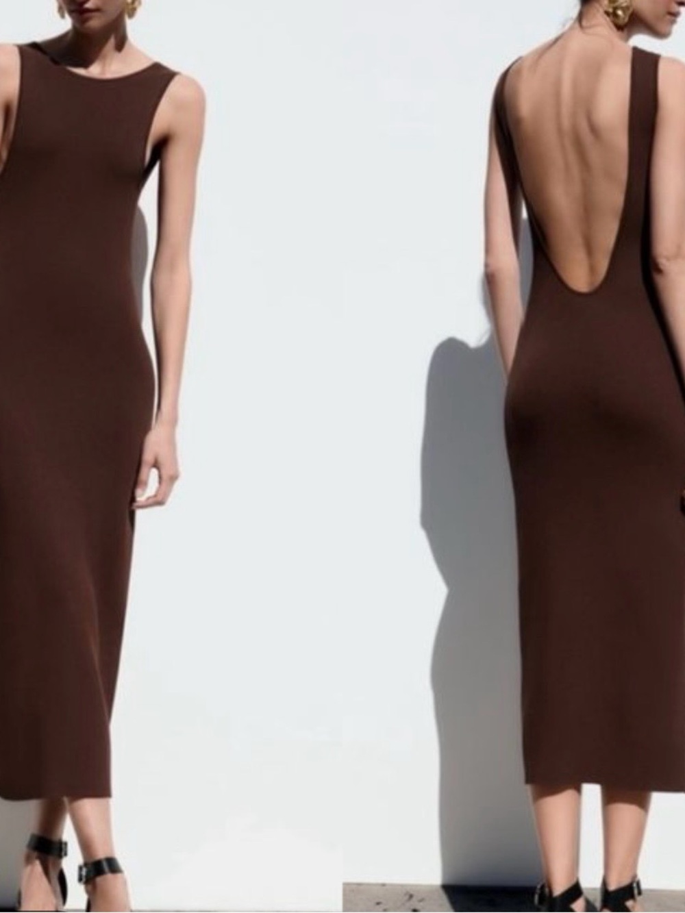 Zara Backless Knit Midi Dress in Chocolate Brown